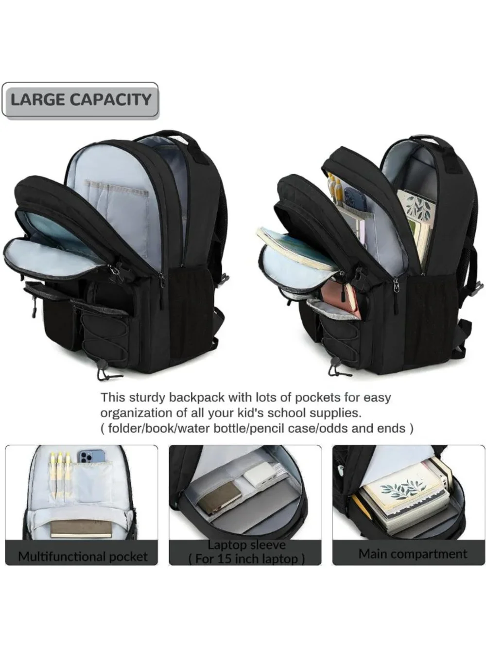 Water Resistant Daypack Backpack for School, Travel & Outdoor - Fits 15.6